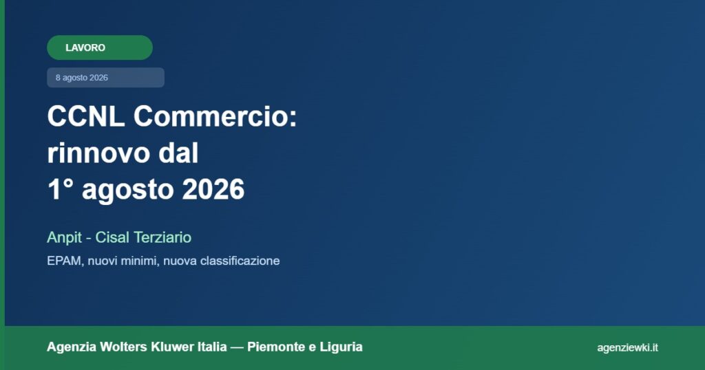 CCNL Commercio Anpit Cisal Terziario rinnovo agosto 2026 nuovi minimi