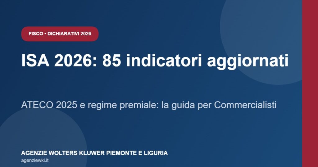 ISA 2026 85 indicatori aggiornati ATECO 2025