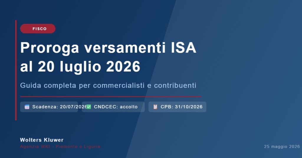 Proroga versamenti ISA al 20 luglio 2026 - Guida per commercialisti