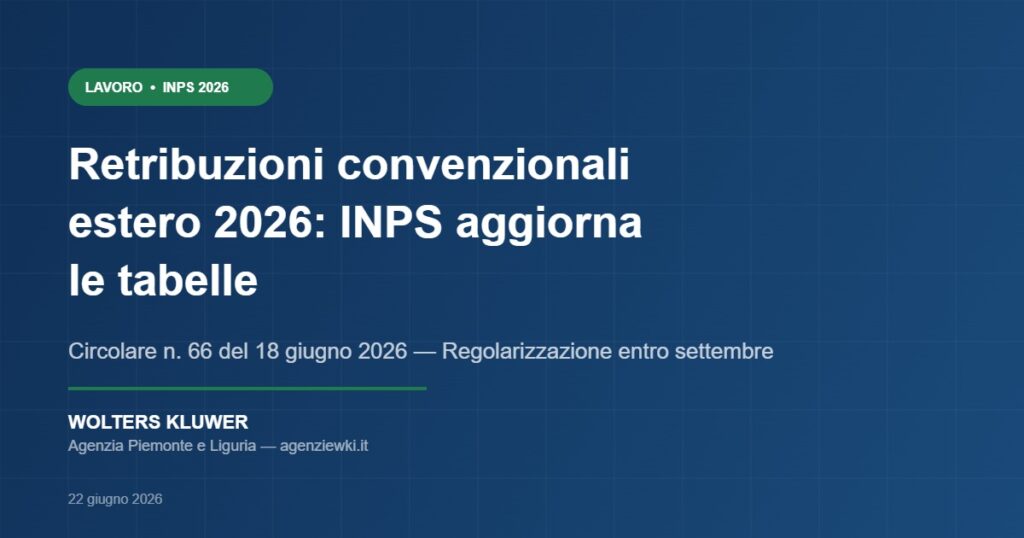 Retribuzioni convenzionali estero 2026 INPS Circolare 66