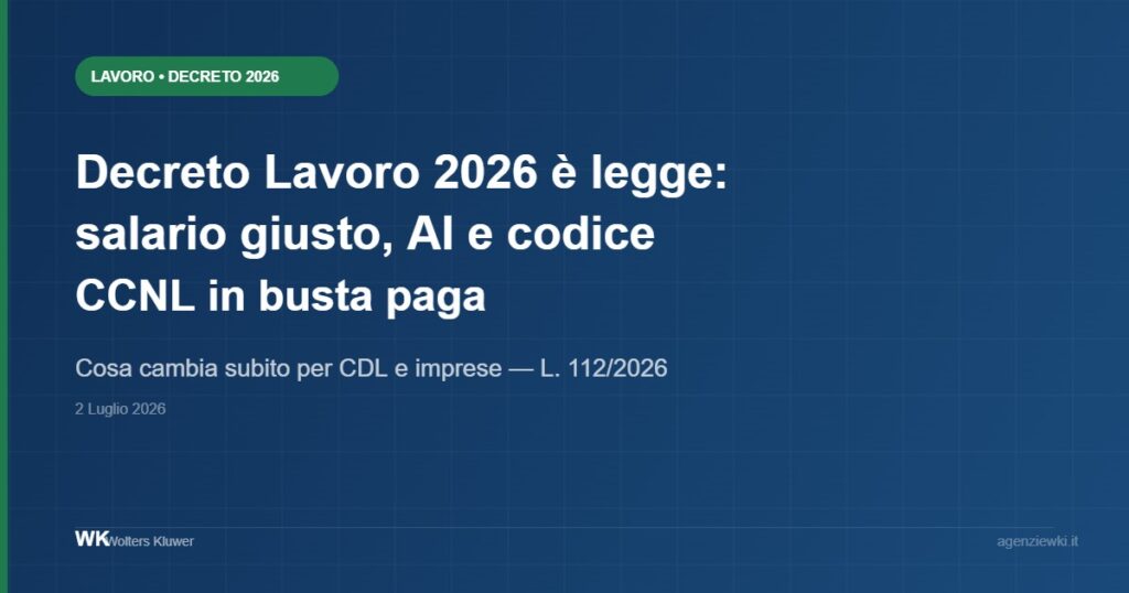 Decreto Lavoro 2026 legge 112 salario giusto AI CCNL