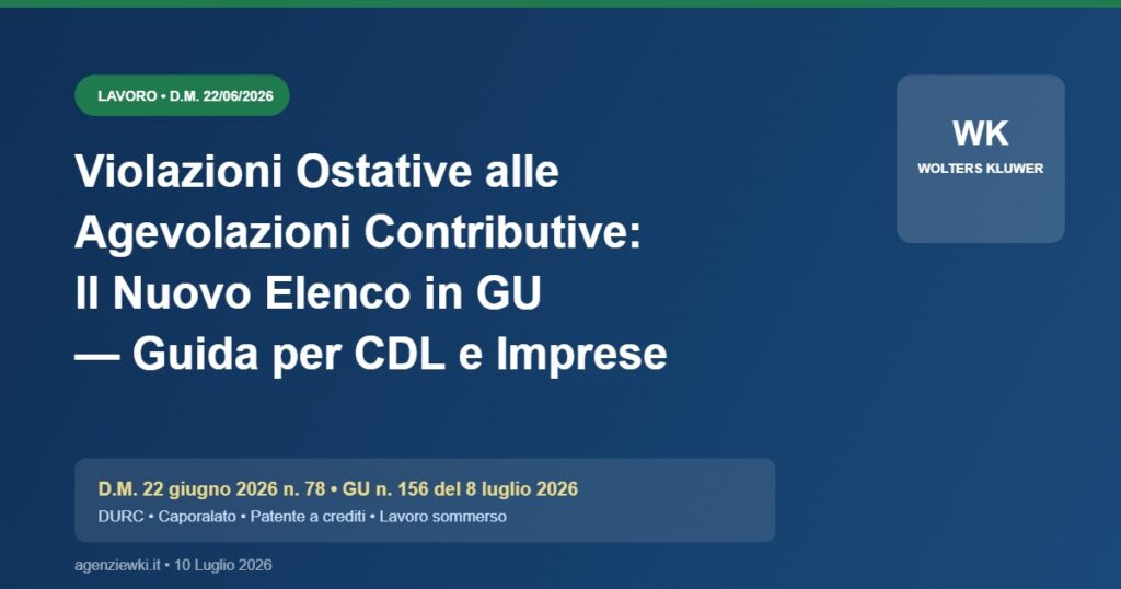 D.M. 22 giugno 2026 n.78 - Violazioni ostative alle agevolazioni contributive
